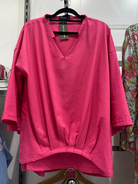 CHAO COLLECTION LINEN TOP IN HOT PINK