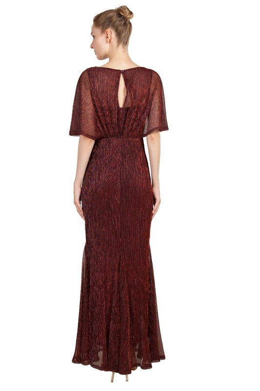 ANNISSA BY MISS ANNE AUSTRALIA LUREX BURGANDY FULL LENGTH DRESS