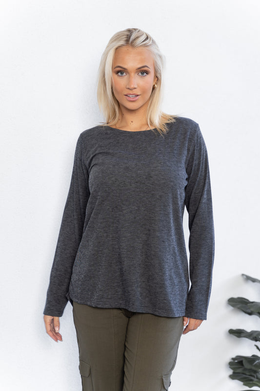 WILLOW TREE CHARCOAL LONG SLEEVE TOP