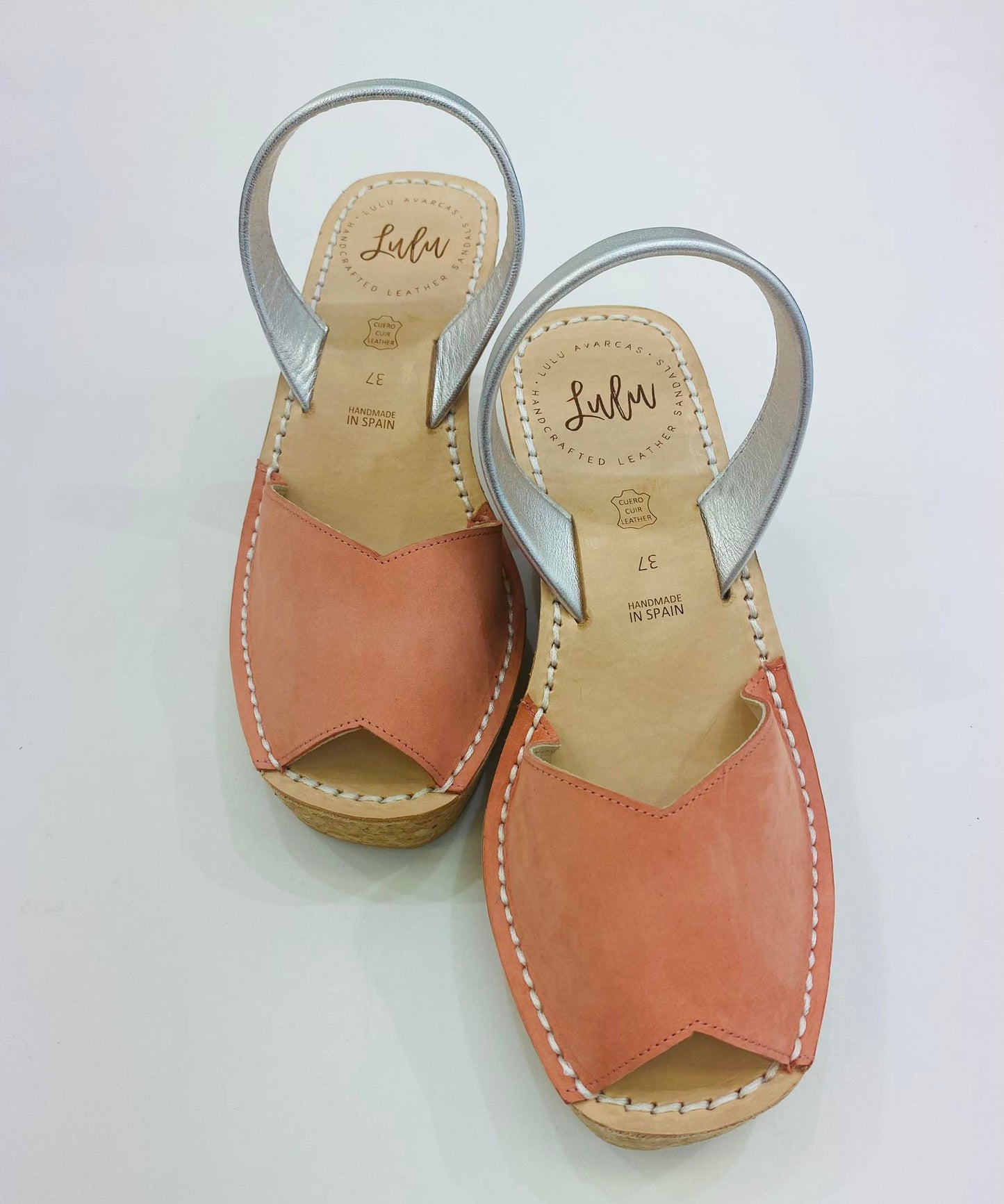 LULU AVARCAS LEATHER CORKS IN SALMON AND SILVER