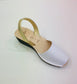 LULU AVARCAS BLACK WEDGE SANDAL IN WHITE LEATHER WITH GOLD STRAP
