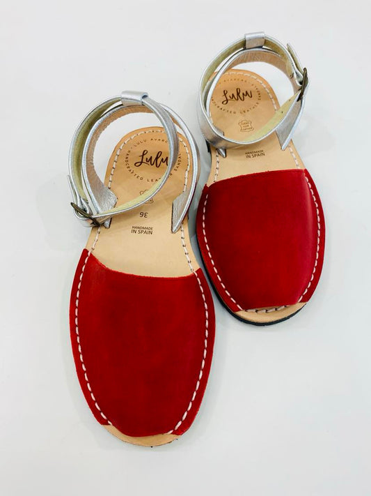LULU AVARCAS LEATHER SANDAL IN RED LEATHER WITH SILVER STRAP