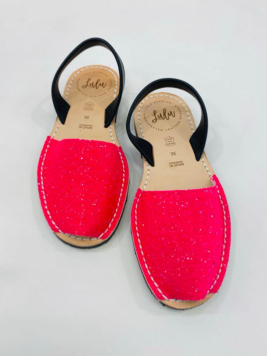 LULU AVARCAS IN BRIGHT PINK GLITTER WITH BLACK STRAP