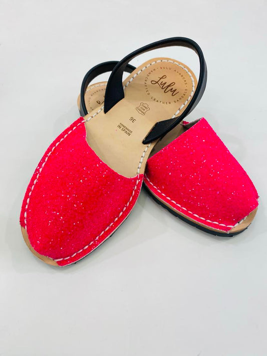 LULU AVARCAS IN BRIGHT PINK GLITTER WITH BLACK STRAP