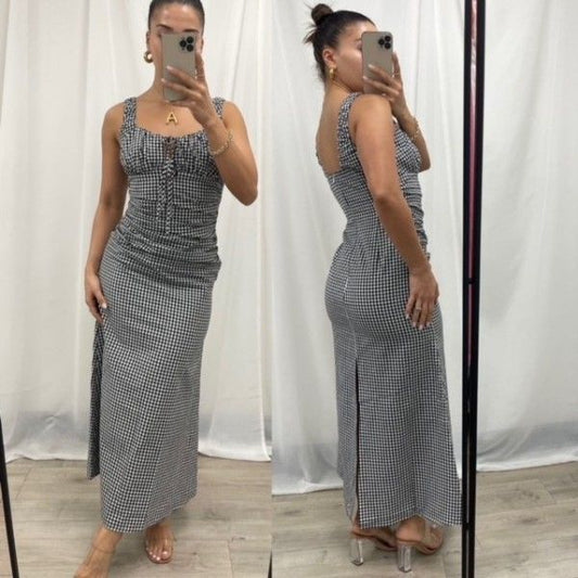 PINK DIAMOND GINGHAM MAXI DRESS