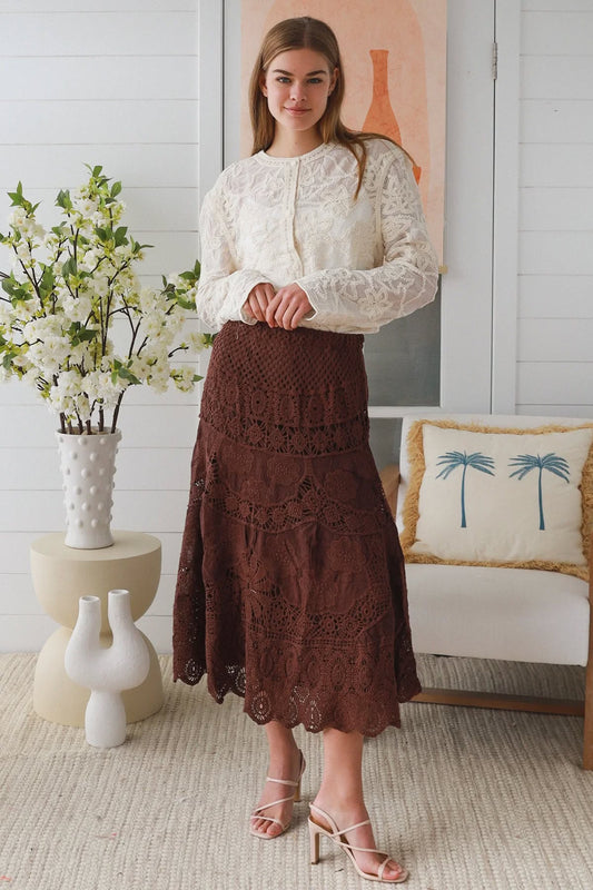 WILLOW CHOCOLATE BROWN CROCHET SKIRT