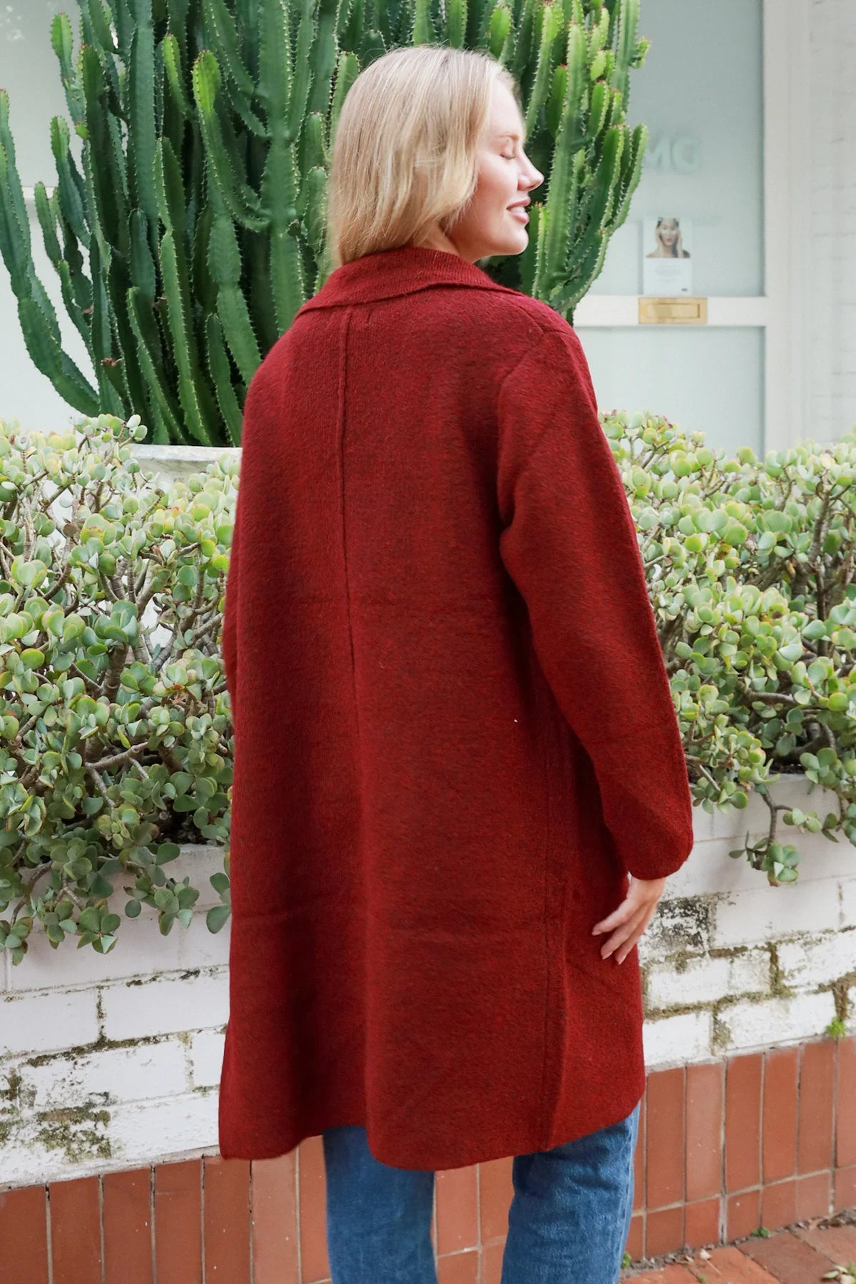 CHARLOTTE COZY WOOL BLEND KNIT CARDI IN DEEP CHERRY RED
