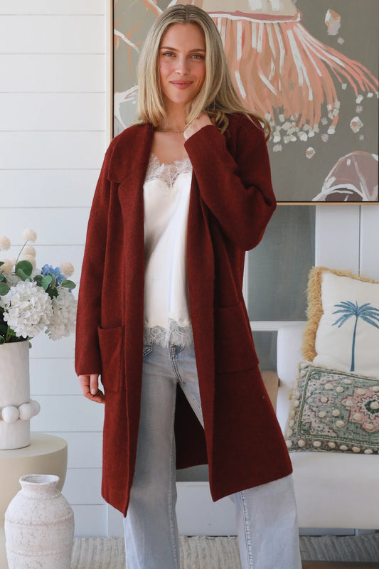 CHARLOTTE DEEP RED WOOL BLEND CARDI