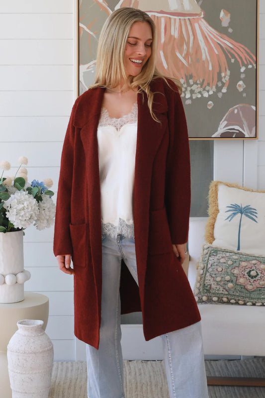 CHARLOTTE DEEP RED WOOL BLEND CARDI
