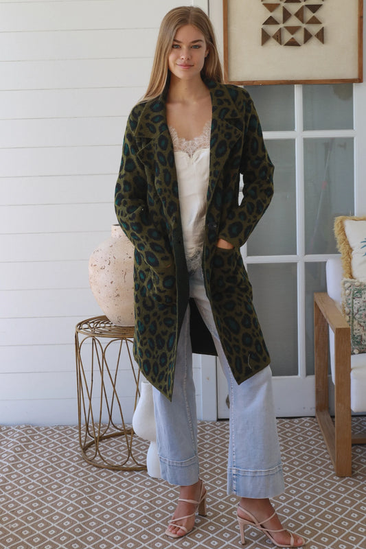 CHARLOTTE WOOL BLEND ANIMAL PRINT CARDI