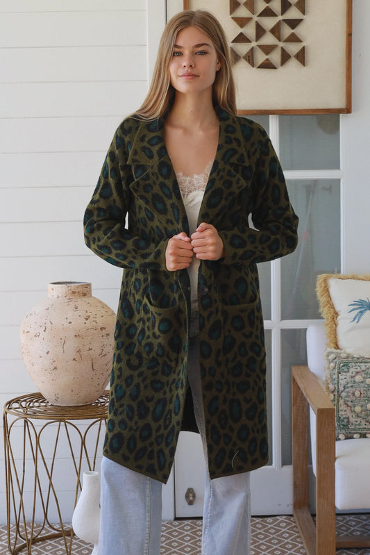 CHARLOTTE WOOL BLEND ANIMAL PRINT CARDI