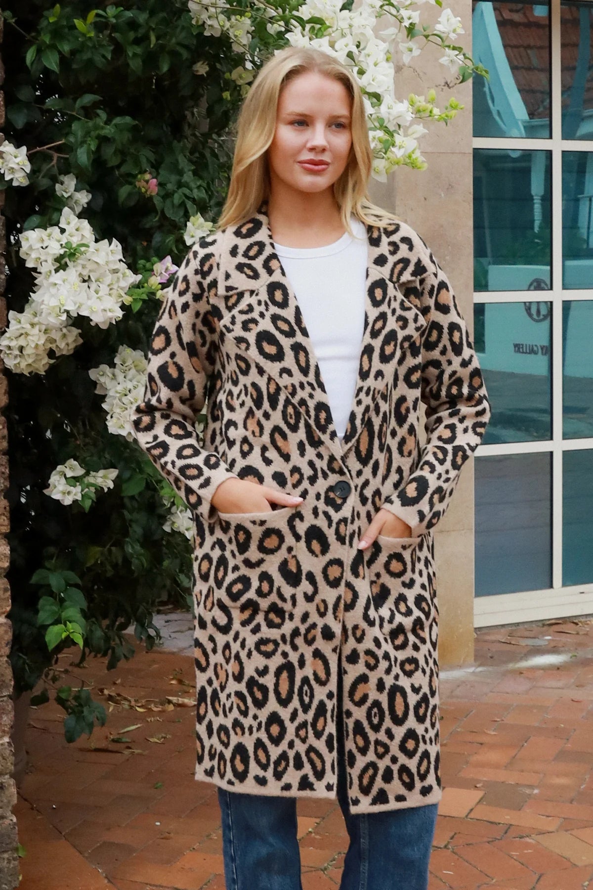 CHARLOTTE COZY WOOL BLEND KNIT CARDI IN ANIMAL PRINT