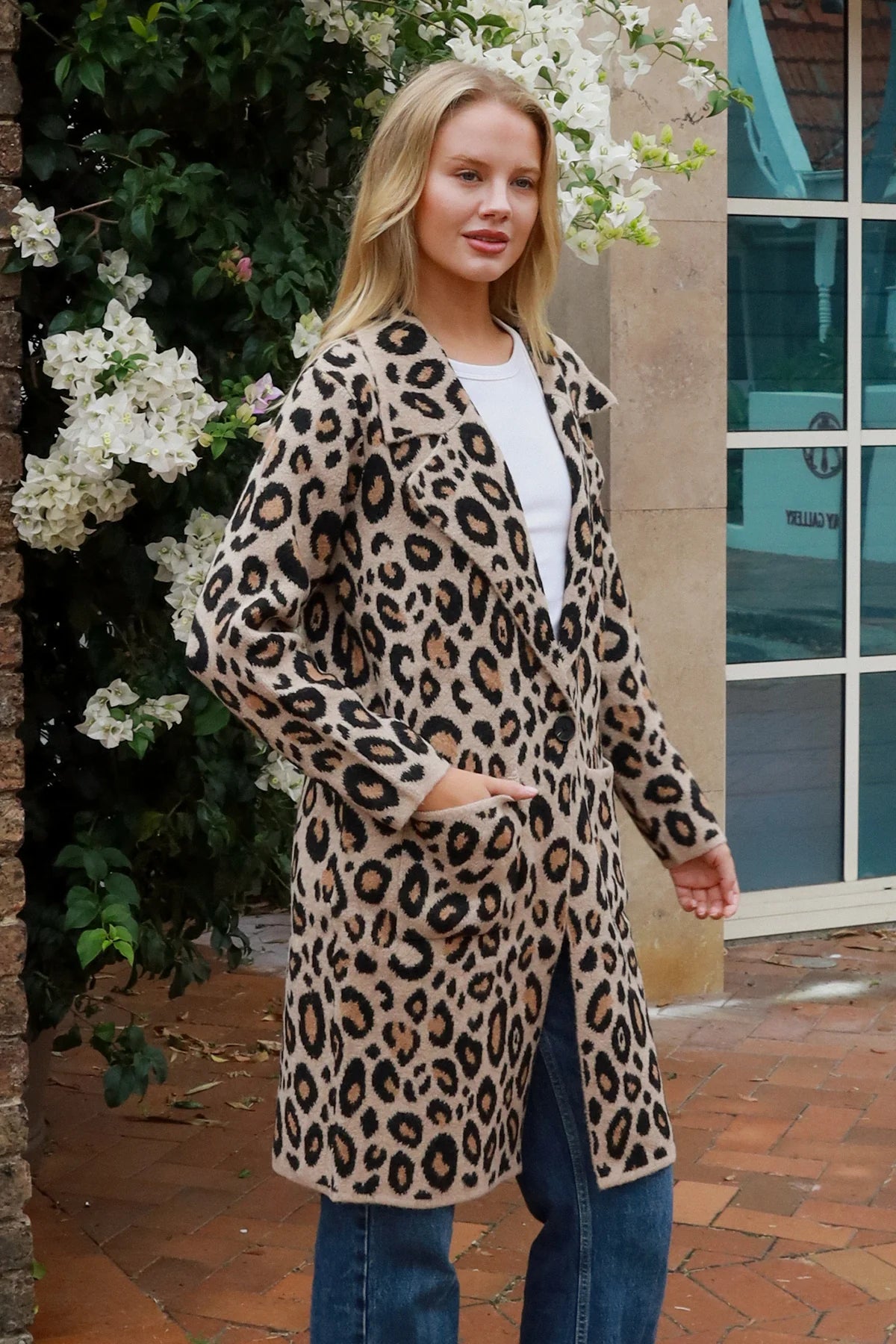 CHARLOTTE COZY WOOL BLEND KNIT CARDI IN ANIMAL PRINT