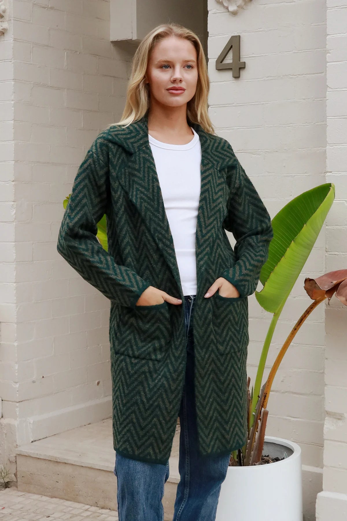 CHARLOTTE COZY WOOL BLEND KNIT CARDI IN AZTEC GREEN