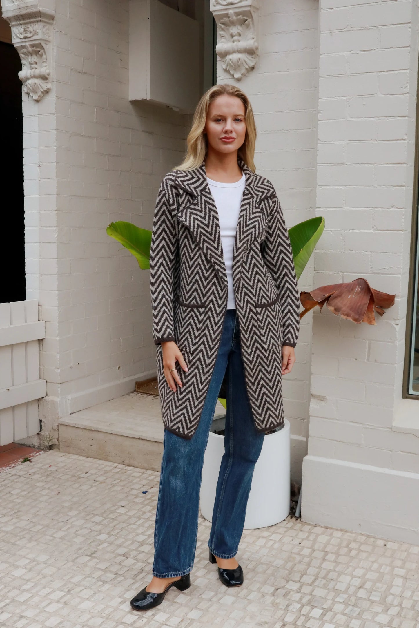 CHARLOTTE COZY WOOL BLEND KNIT CARDI IN NEUTRAL AZTEC