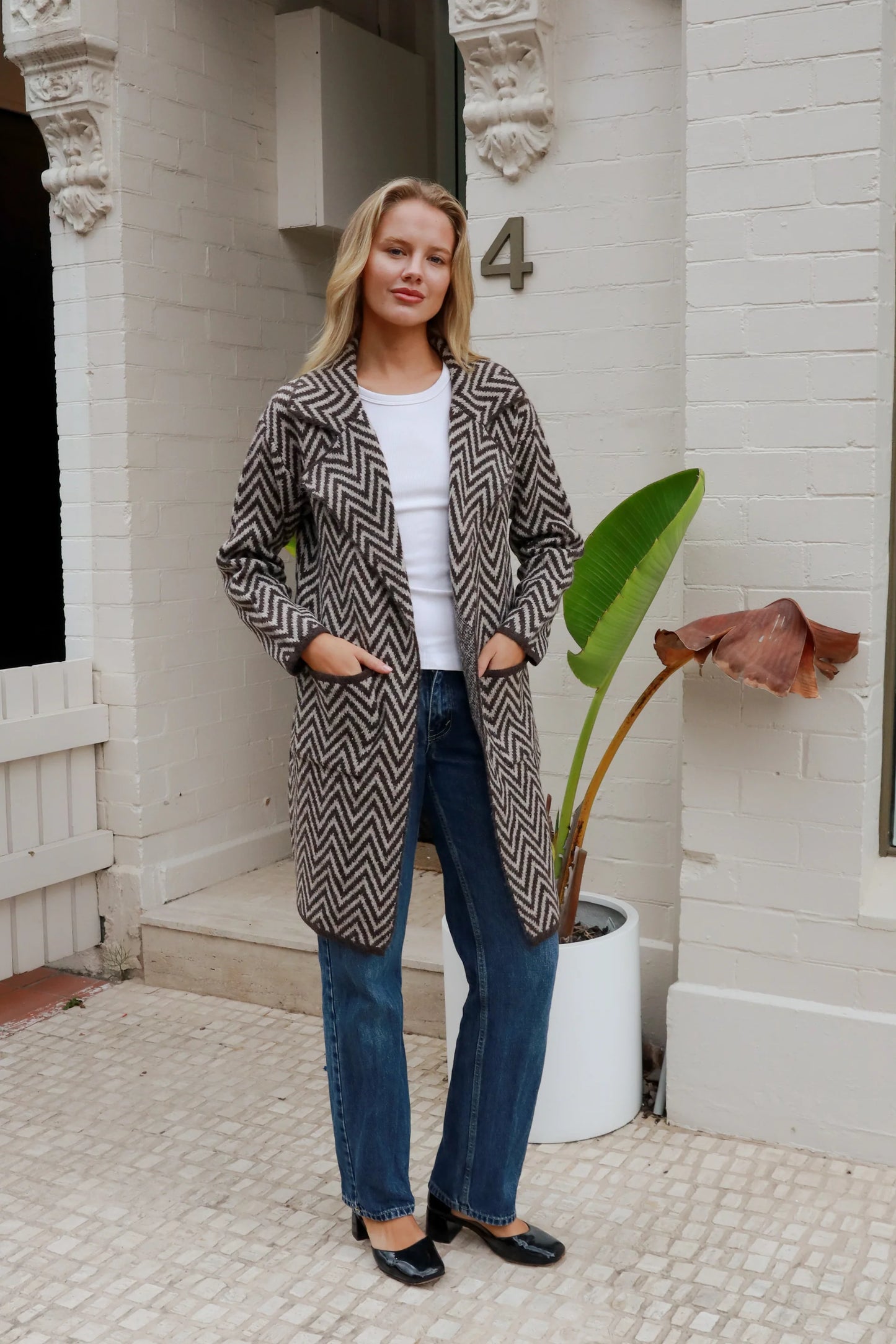 CHARLOTTE COZY WOOL BLEND KNIT CARDI IN NEUTRAL AZTEC