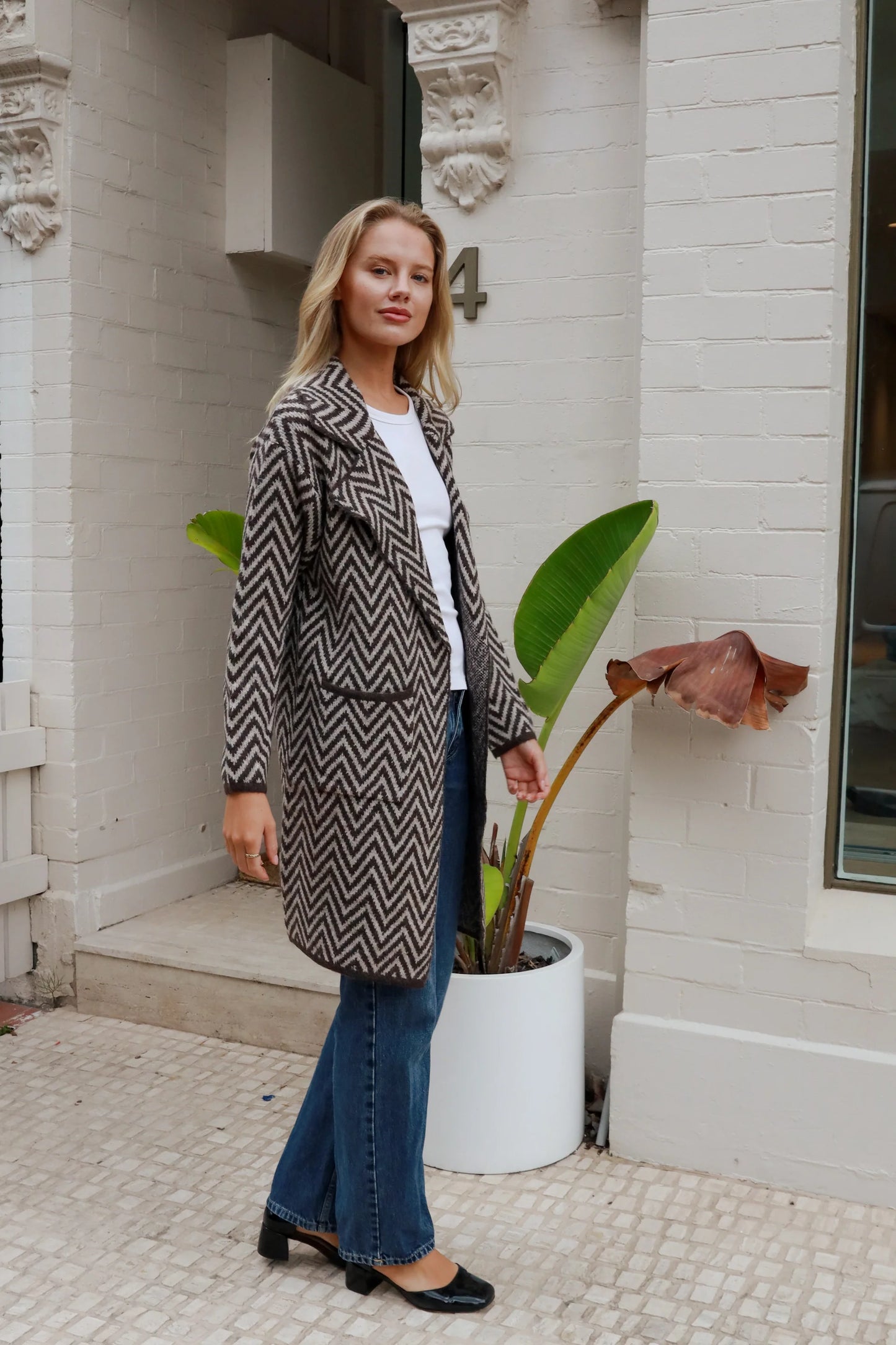 CHARLOTTE COZY WOOL BLEND KNIT CARDI IN NEUTRAL AZTEC