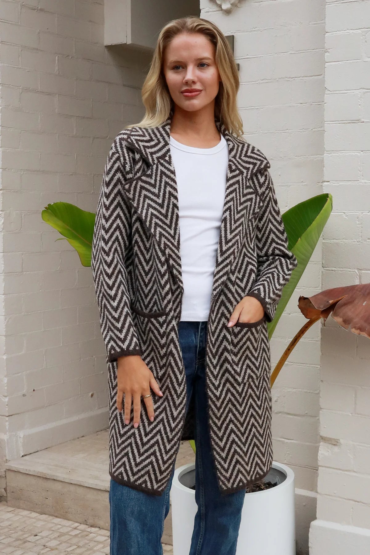 CHARLOTTE COZY WOOL BLEND KNIT CARDI IN NEUTRAL AZTEC