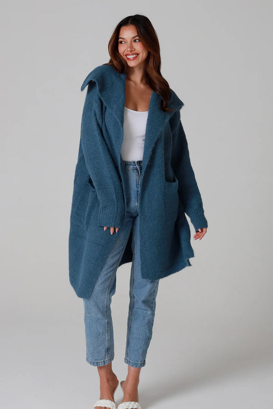 CHARLOTTE DENIM BLUE WOOL BLEND CARDI