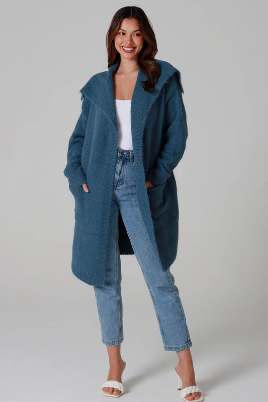 CHARLOTTE DENIM BLUE WOOL BLEND CARDI