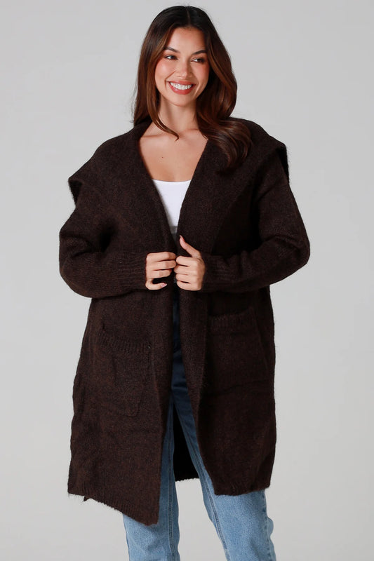 CHARLOTTE CHOCOLATE BROWN WOOL BLEND CARDI