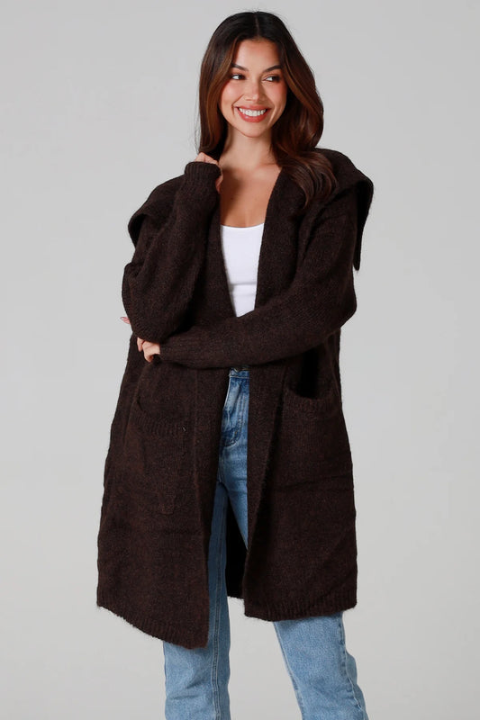 CHARLOTTE CHOCOLATE BROWN WOOL BLEND CARDI