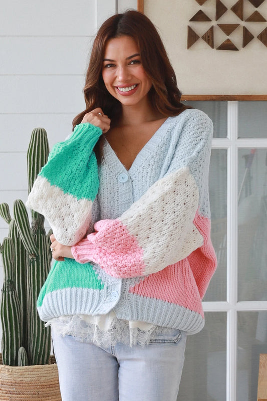 CHARLOTTE PASTEL COLLOUR BLOCK KNIT CARDI