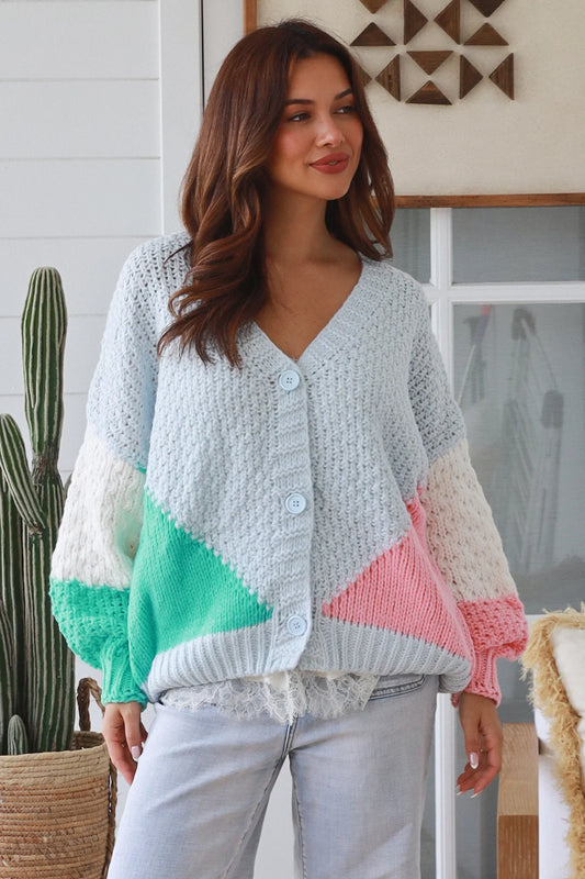 CHARLOTTE PASTEL COLLOUR BLOCK KNIT CARDI