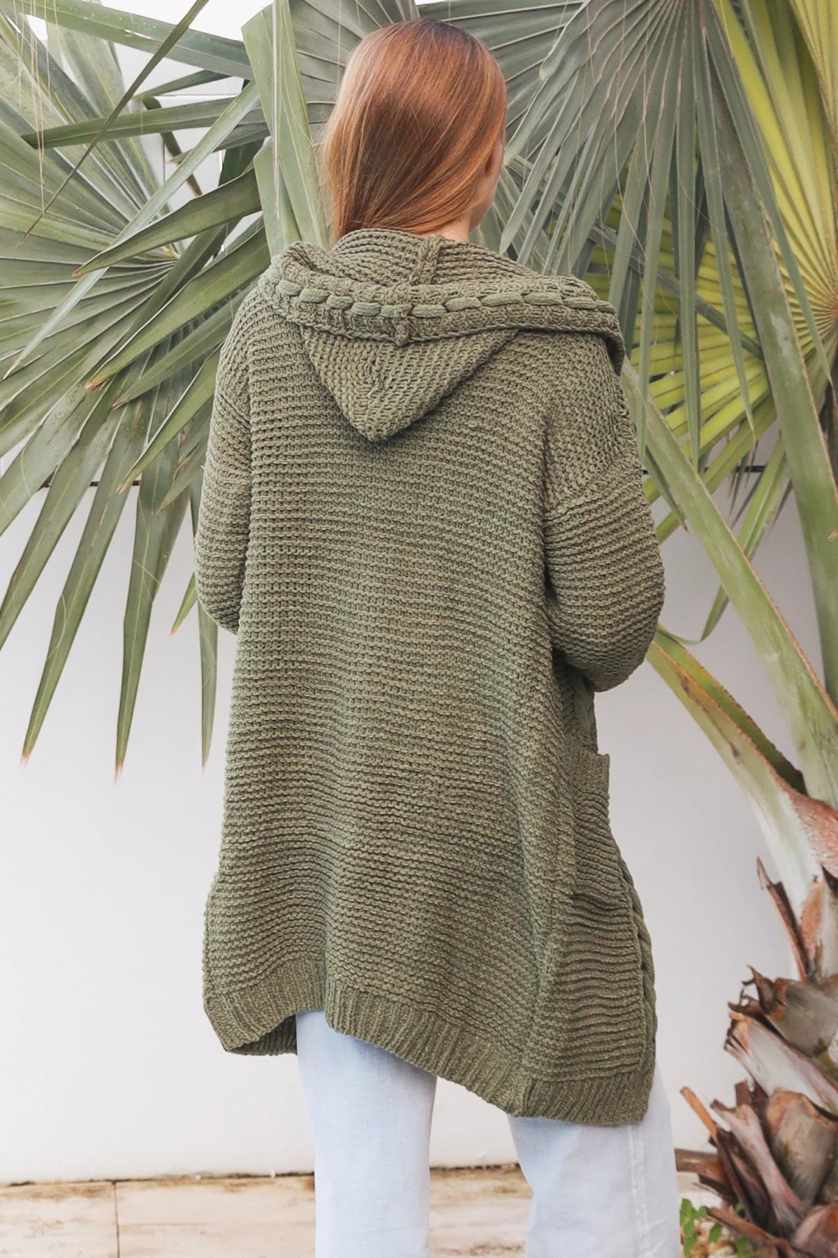 CHARLOTTE KHAKI PLAIT CARDI WITH HOOD