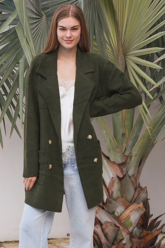 CHARLOTTE DARK GREEN WOOL BLEND CARDI