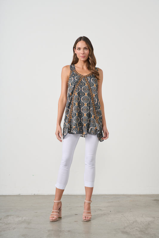 CAJU SLEEVELESS KOSMOS PRINT BLOUSE