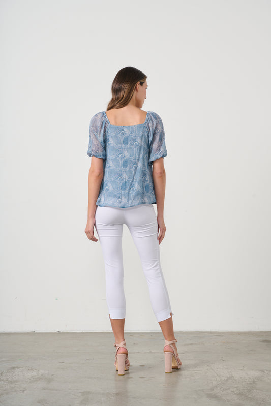 CAJU BLOUSE IN BLOOM PRINT WITH SQUARE NECKLINE