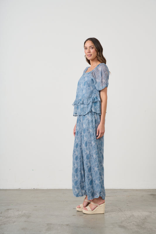 CAJU BLOOM PRINT PANT WITH ELASTIC WAIST