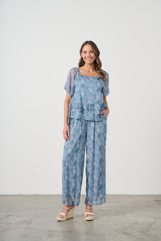 CAJU BLOOM PRINT PANT WITH ELASTIC WAIST