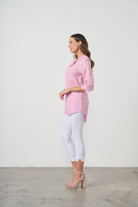 CAJU BRODERIE TUNIC WITH HI-LOW HEM IN PINK