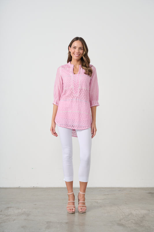 CAJU BRODERIE TUNIC WITH HI-LOW HEM IN PINK