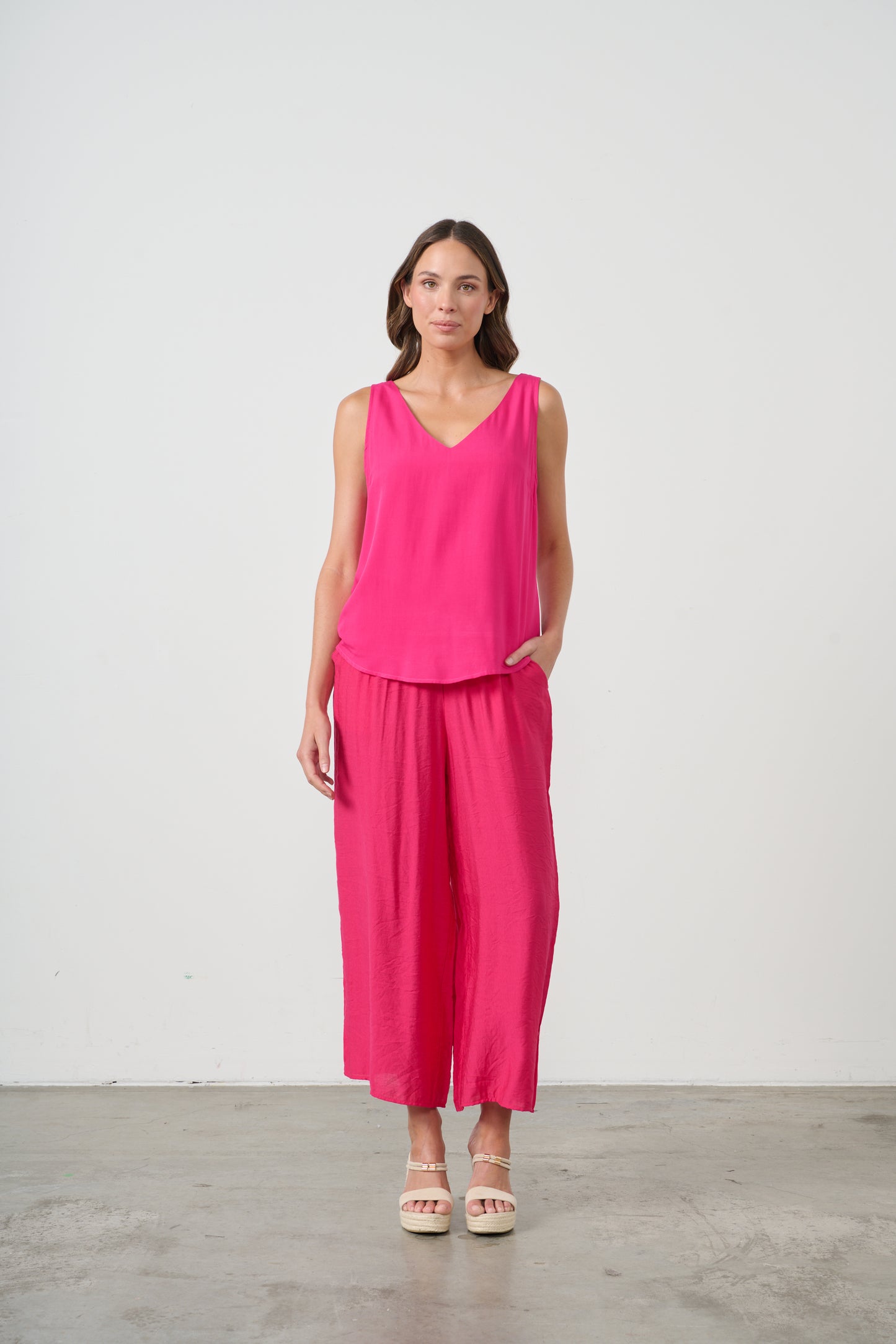 CAJU V-NECK SWING TANK TOP IN HOT PINK
