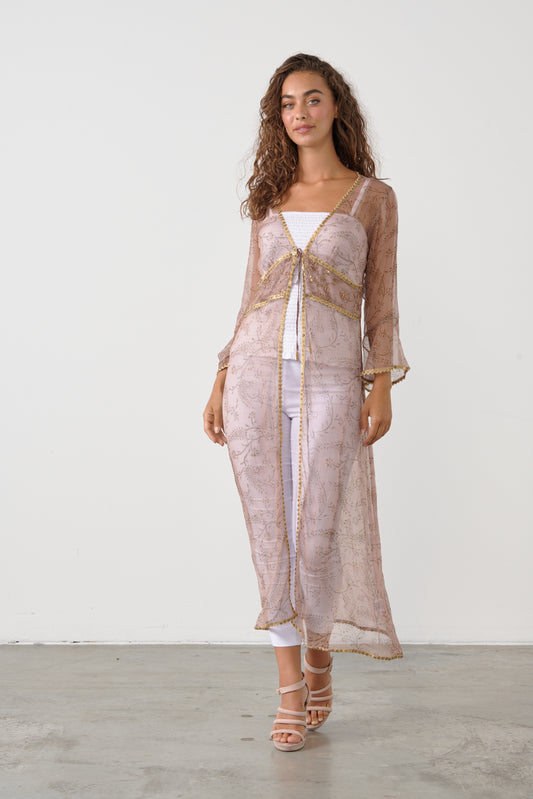 CAJU SUMMER BEADED SHEAR COAT IN CINNAMON