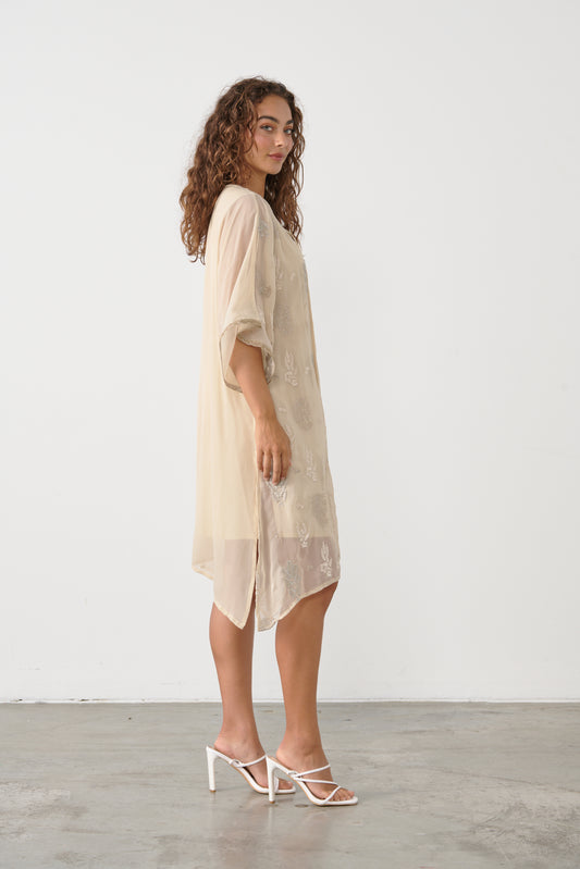 CAJU GOLD EMBROIDERY DRESS IN VANILLA