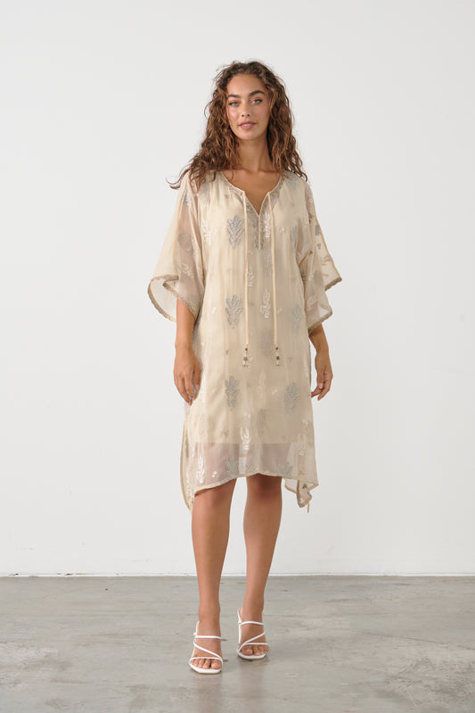 CAJU GOLD EMBROIDERY DRESS IN VANILLA