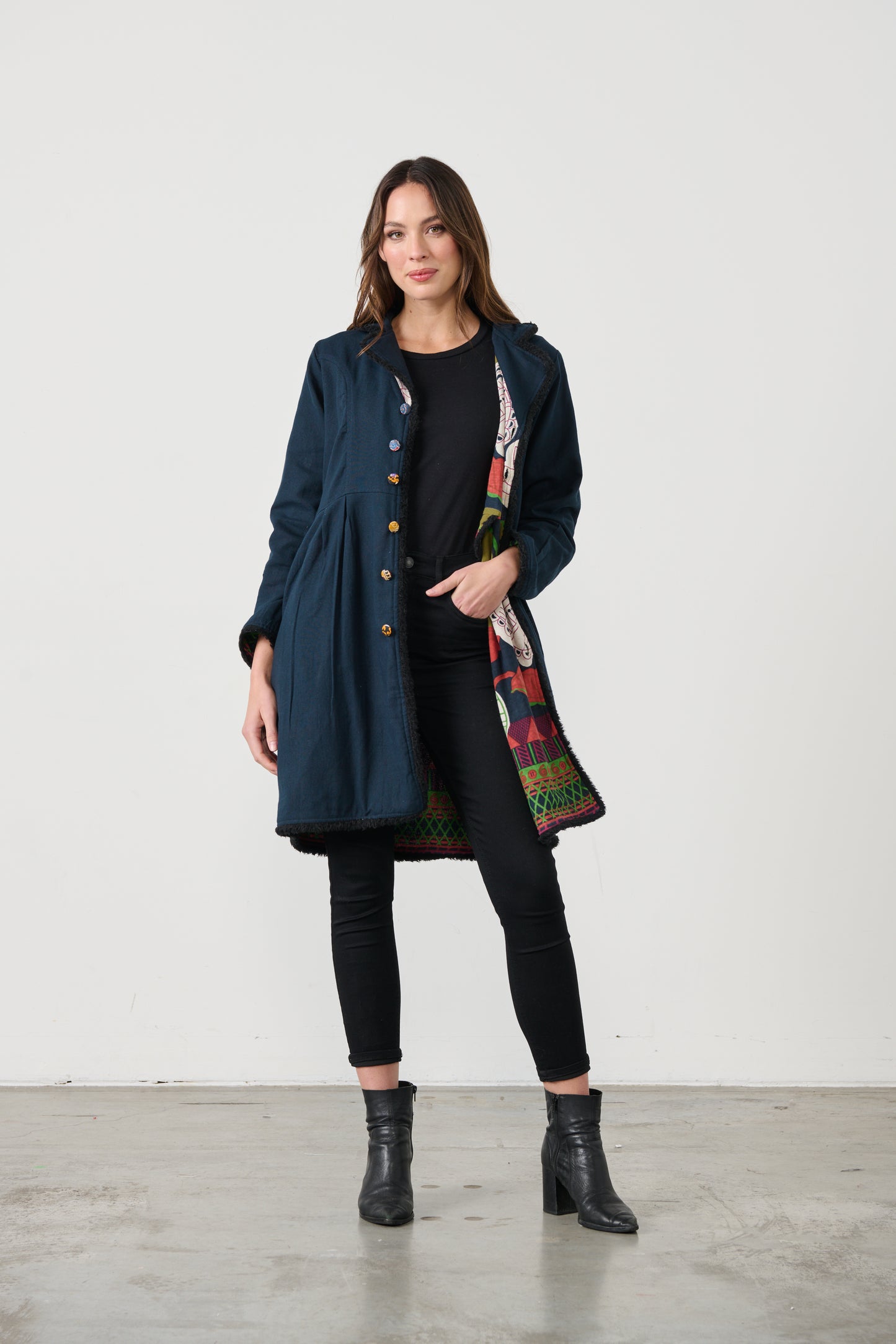 CAJU REVERSABLE COAT WITH COVERED BUTTONS