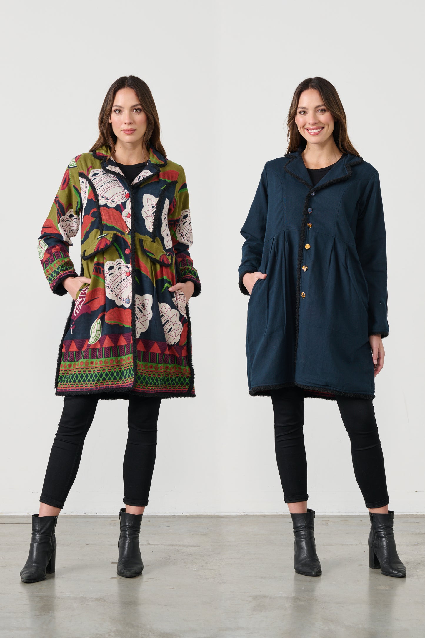 CAJU REVERSABLE COAT WITH COVERED BUTTONS