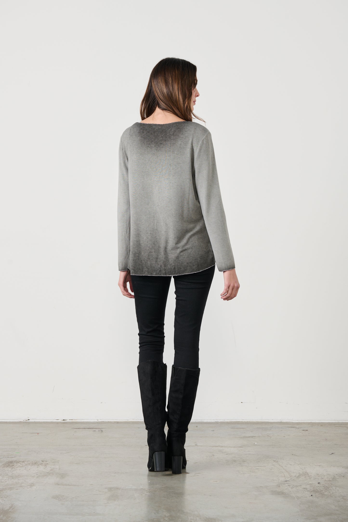 CAJU SPARKLE THREAD LONG SLEEVE TOP IN CHARCOAL