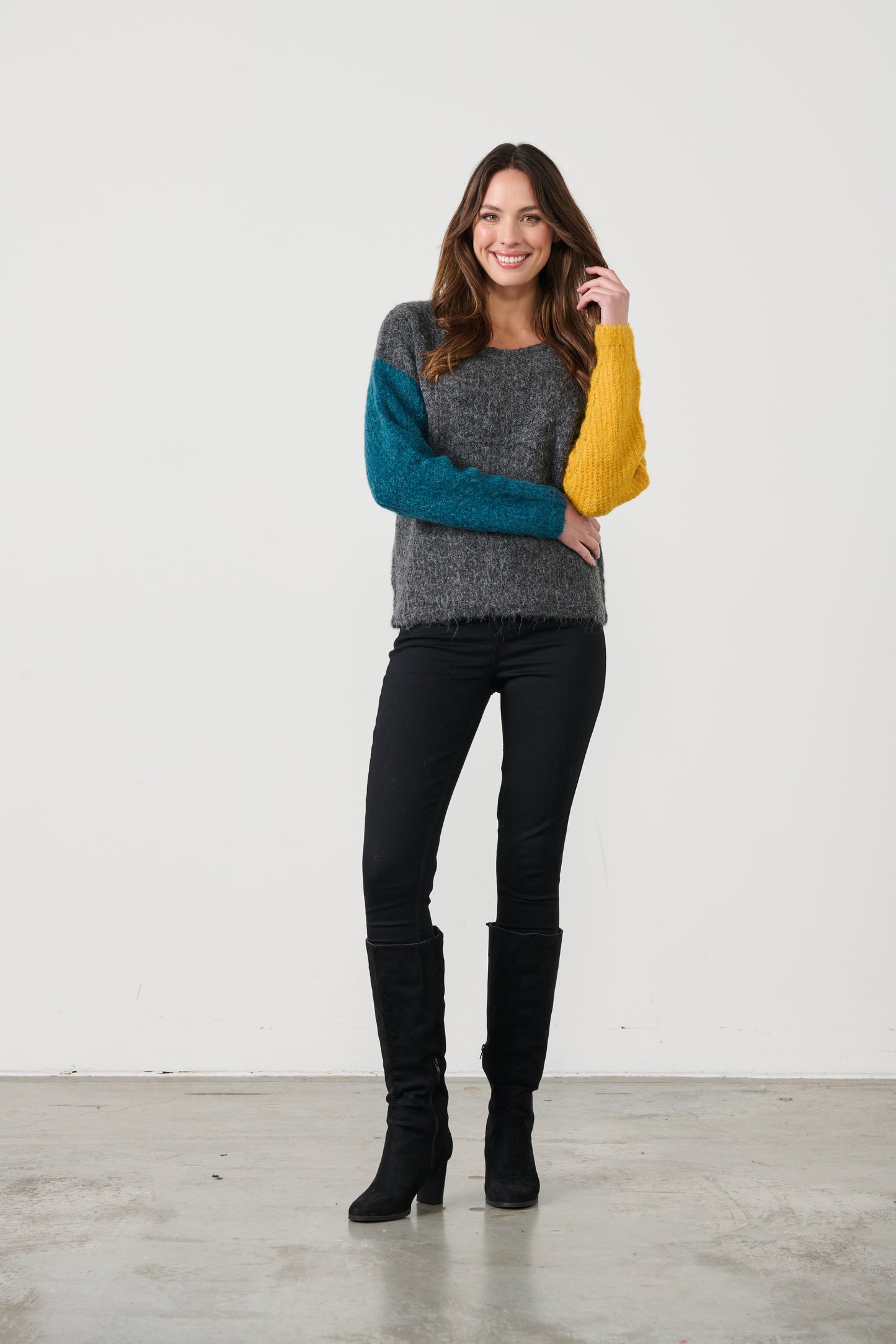 CAJU WOOL BLEND BLOCK COLOUR KNIT