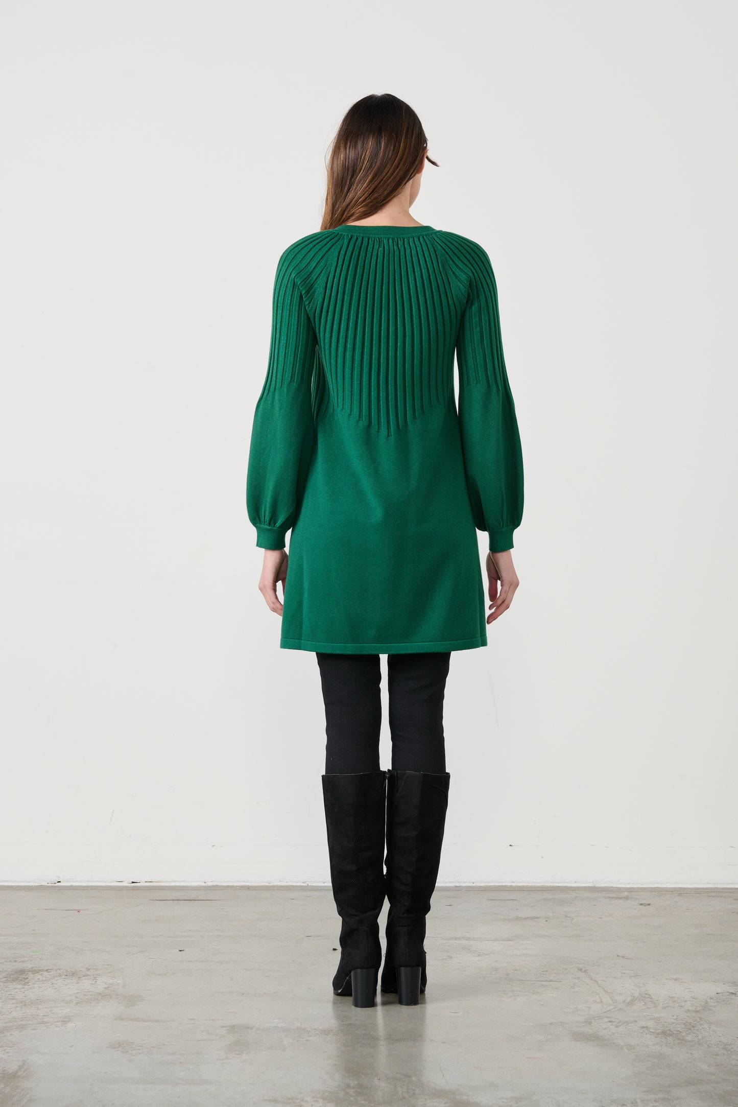 CAJU HALF RIB KNIT WITH PUFF SLEEVE TUNIC IN FOREST