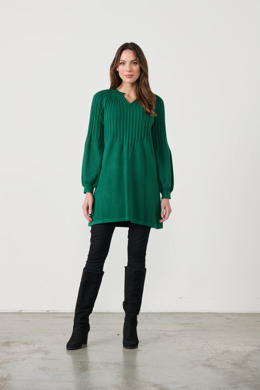 CAJU HALF RIB KNIT WITH PUFF SLEEVE TUNIC IN FOREST