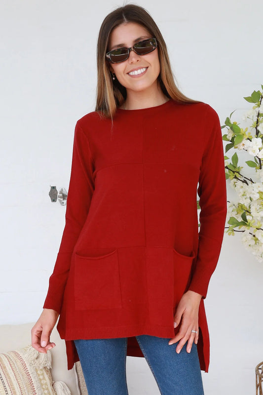 CHARLOTTE BRICK RED OVERSIZED KNIT