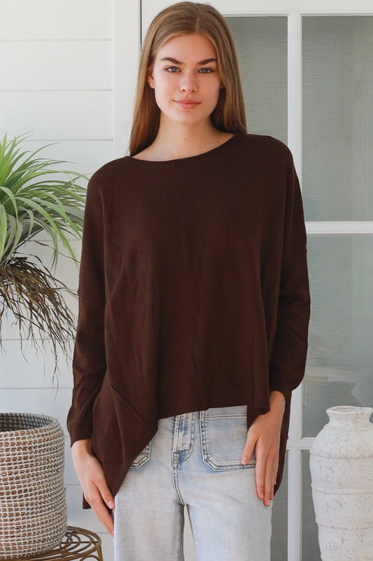 CHARLOTTE MERINO BLEND KNIT IN CHOCOLATE BROWN