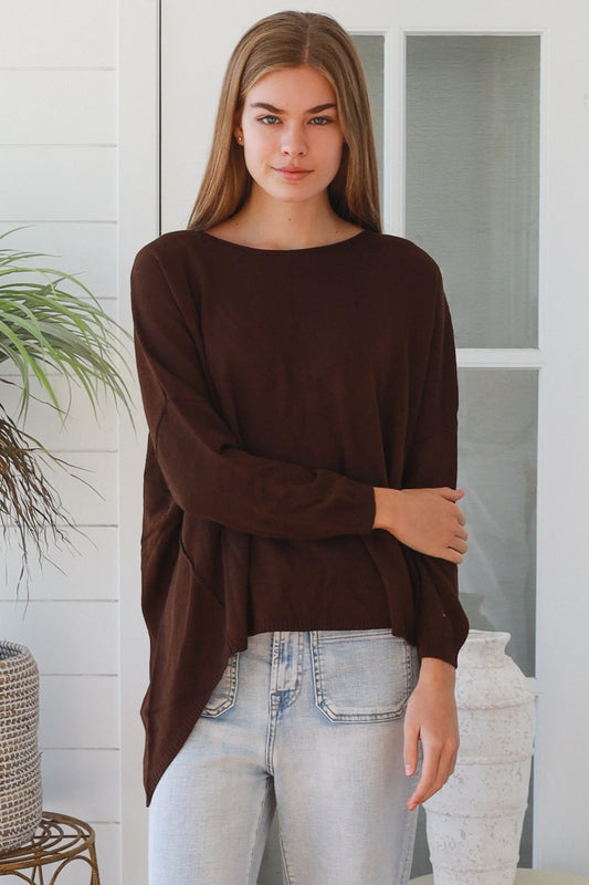 CHARLOTTE MERINO BLEND KNIT IN CHOCOLATE BROWN
