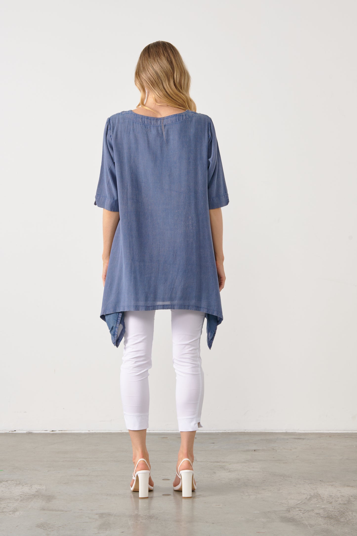 HOLMES & FALLON TUNIC WITH DETAILED HEM IN INDIGO